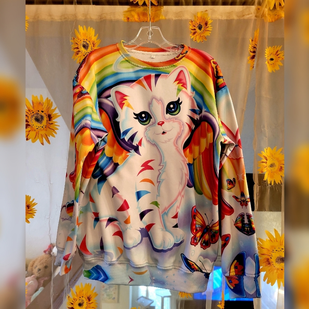 Lisa Frank Angel Kitty Oversized Sweatshirt